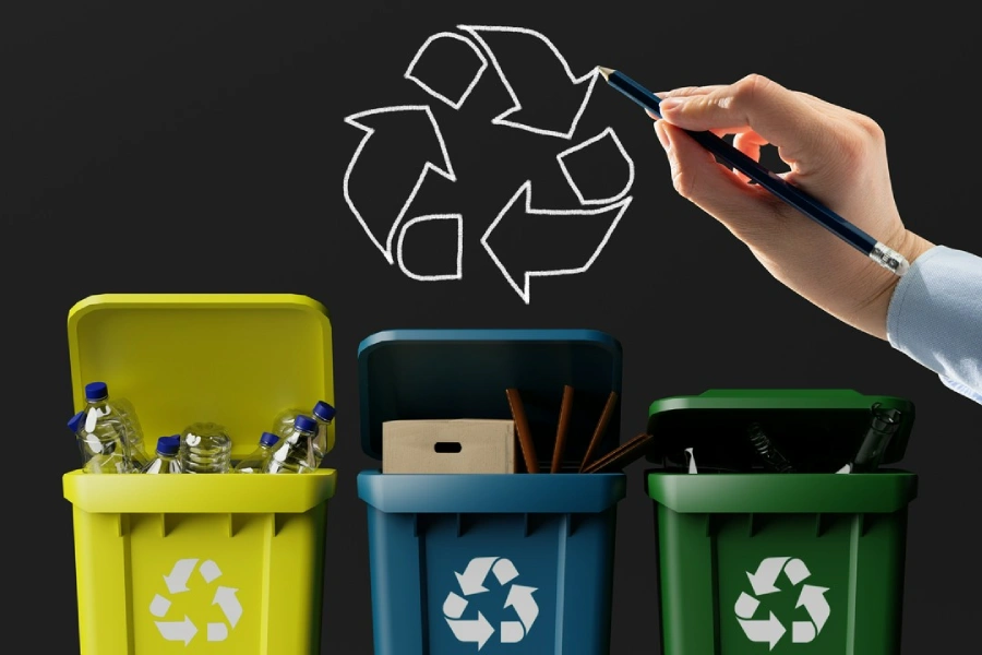 recyklat, kolorowe pojemniki na odpady